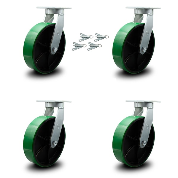 Service Caster 10 Inch Heavy Duty Green Poly on Cast Iron Caster Set with Swivel Locks, 4PK SCC-KP92S1030-PUR-GB-BSL-4 - main